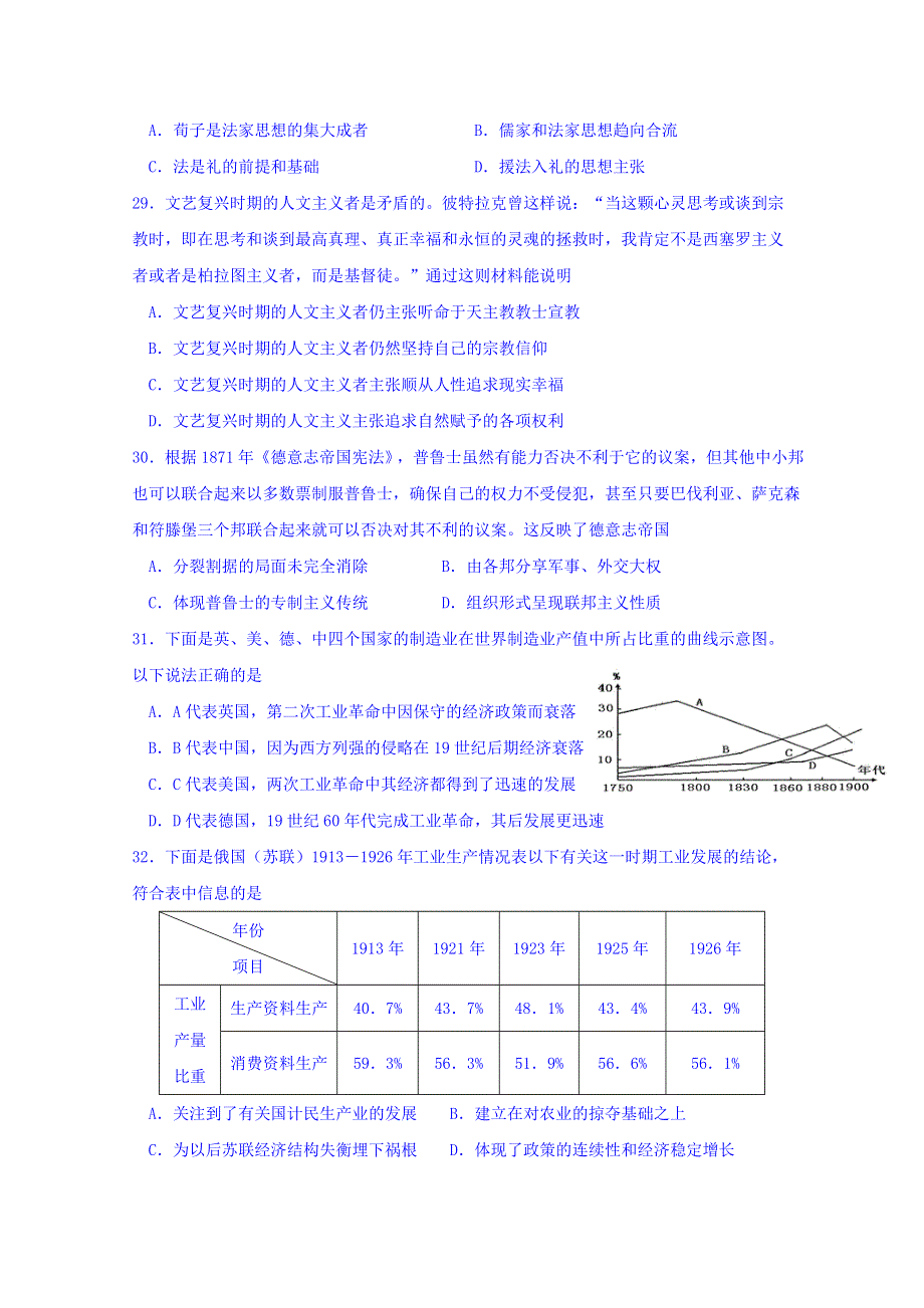 内蒙古巴彦淖尔市一中2016届高三上学期期末考试文综历史试题 WORD版含答案.doc_第2页