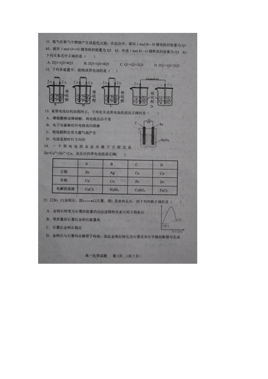 山东省淄博市2014-2015学年高一下学期期中考试化学试题 扫描版含答案.doc_第3页