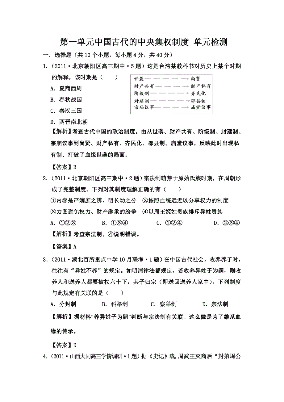 2012高一历史单元测试 第一单元 中国古代的中央集权制度 20（岳麓版必修1）.doc_第1页