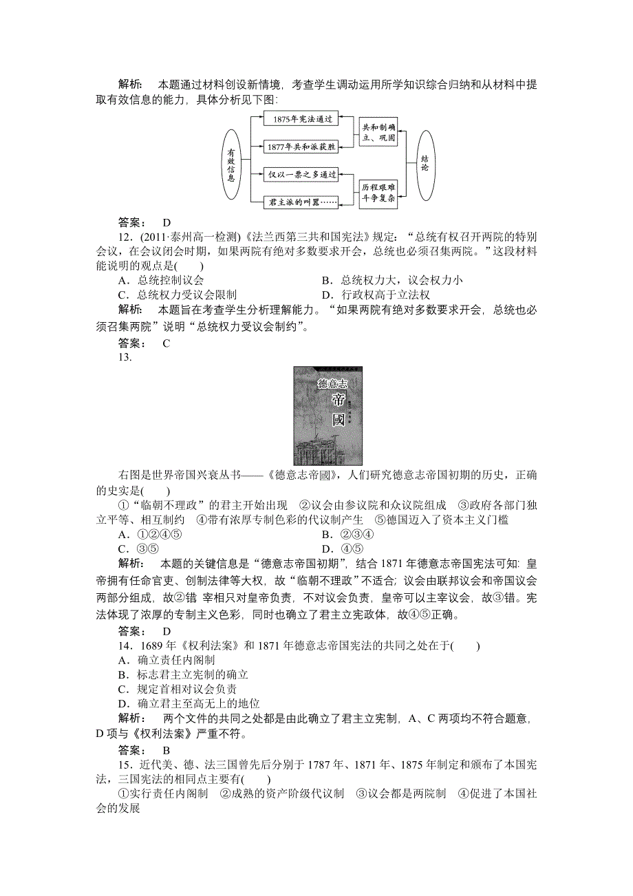 2012高一历史单元测试 第三单元 近代西方资本主义政体的建立 （岳麓版必修1）.doc_第3页