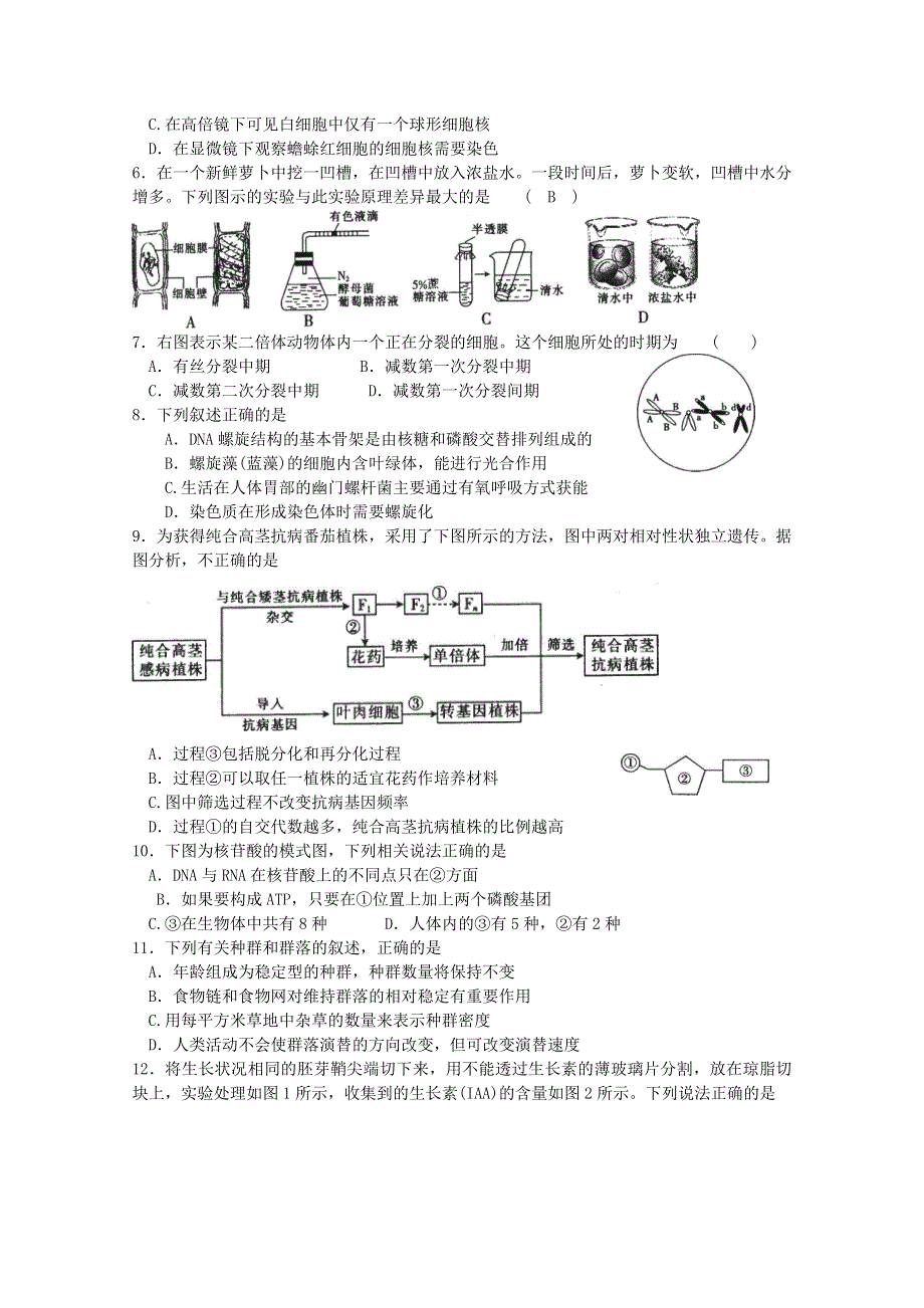 江苏省2011年姜淮高考复读学校高三生物综合练习5.doc_第2页