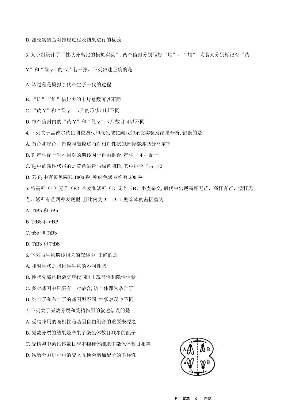 江苏省无锡市2019-2020学年高一下学期期终调研考试生物试题 WORD版含答案.docx_第2页