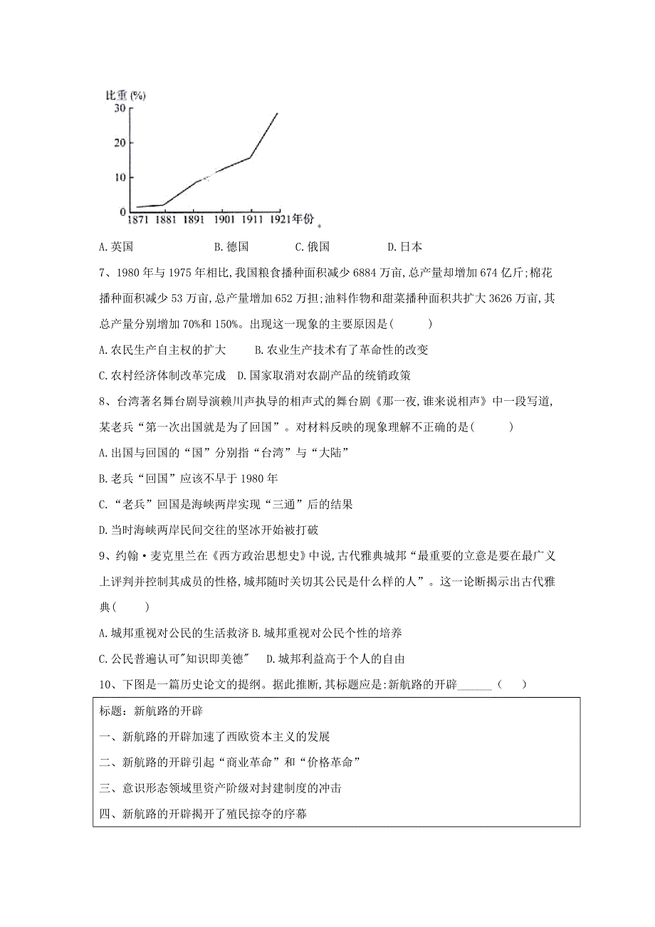 山东省淄博市淄川中学2019届高三二轮复习历史4月份模拟测试题 WORD版含解析.doc_第2页