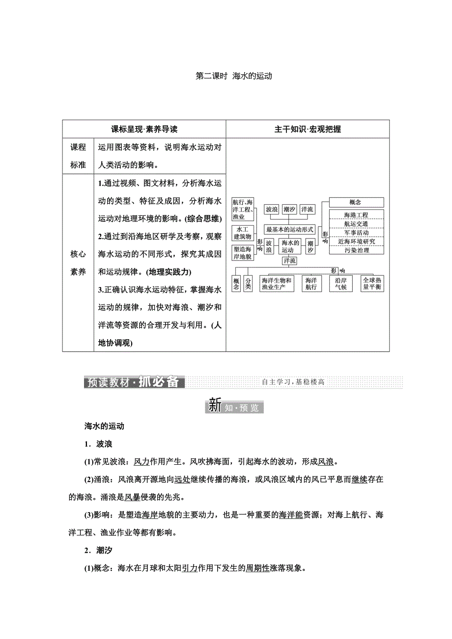 新教材2021-2022学年高中湘教版地理必修第一册学案：4-2 第二课时　海水的运动 WORD版含解析.doc_第1页