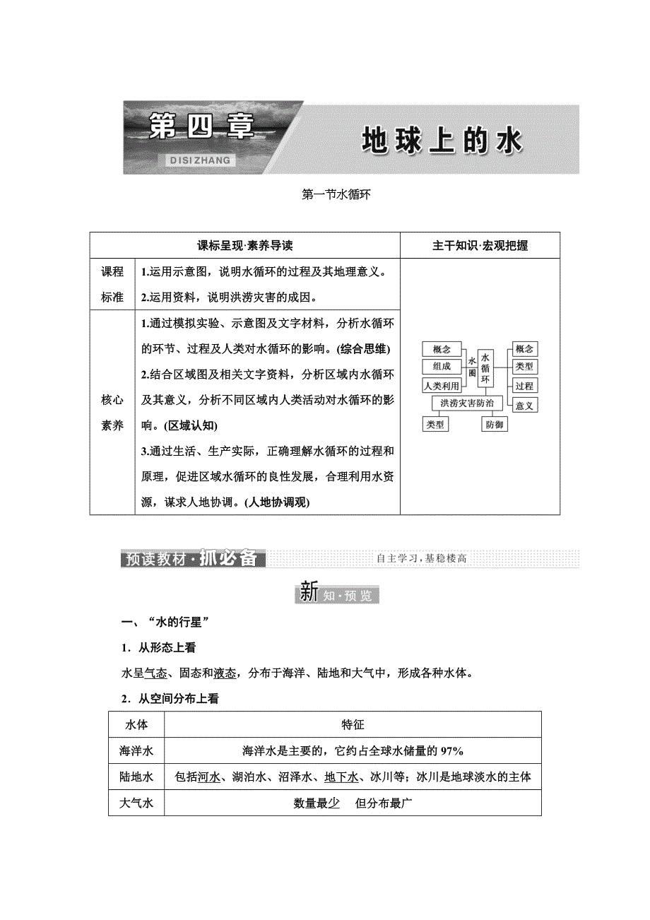 新教材2021-2022学年高中湘教版地理必修第一册学案：4-1 水循环 WORD版含解析.doc_第1页