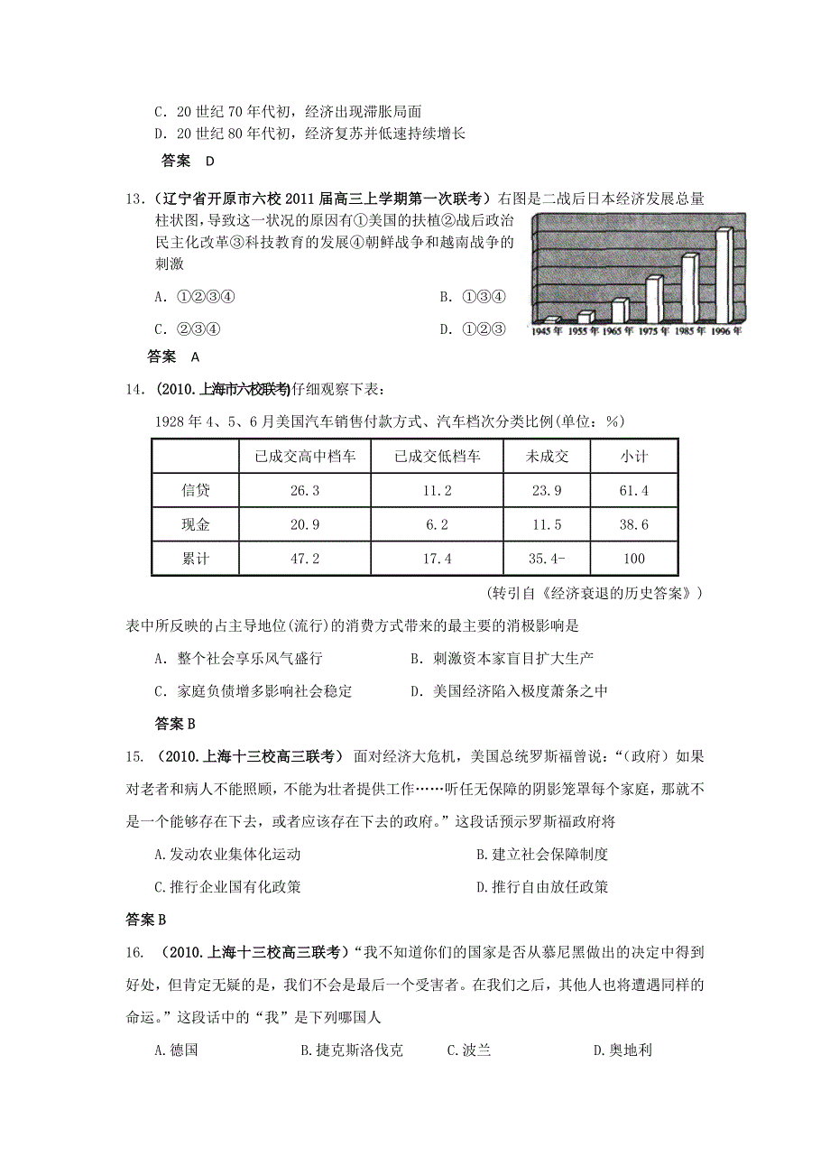 2012高一历史单元测试 第六单元 世界资本主义经济政策的调整 2（人教版必修2）.doc_第3页