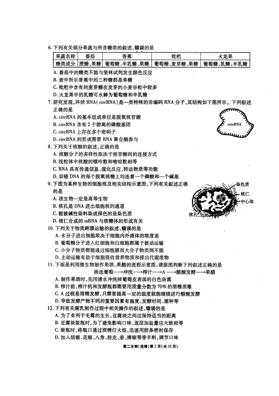 江苏省无锡市普通高中2018-2019学年高二下学期期末质量调研生物试题 扫描版含答案.docx_第2页