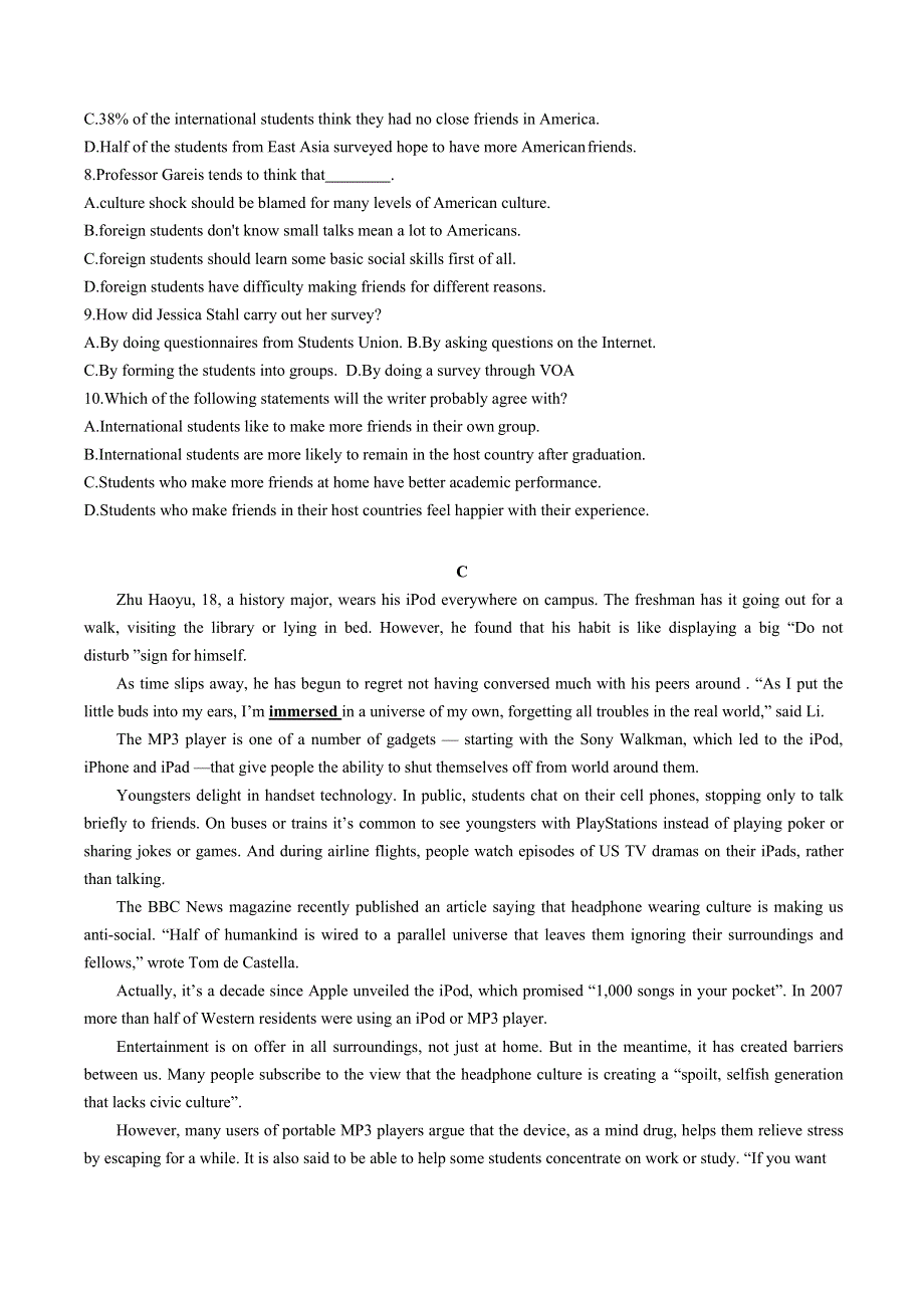 江苏省无锡市梅村高中2020-2021学年高一年级10月月考英语试卷 WORD版含答案.docx_第3页