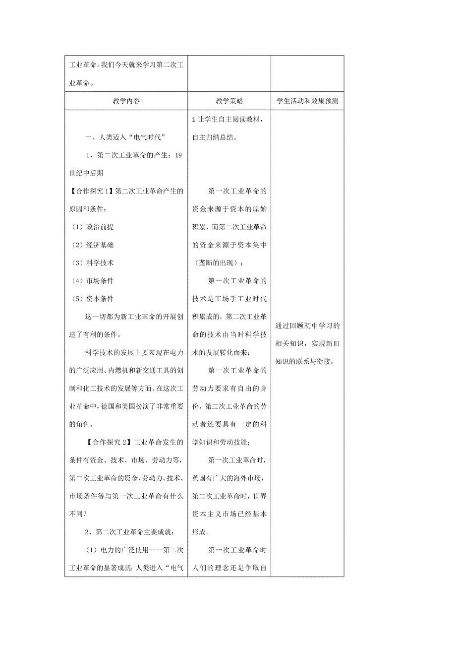 内蒙古开鲁县蒙古族中学高一历史人教版必修二教案：第8课第二次工业革命（第一课时） .doc_第2页