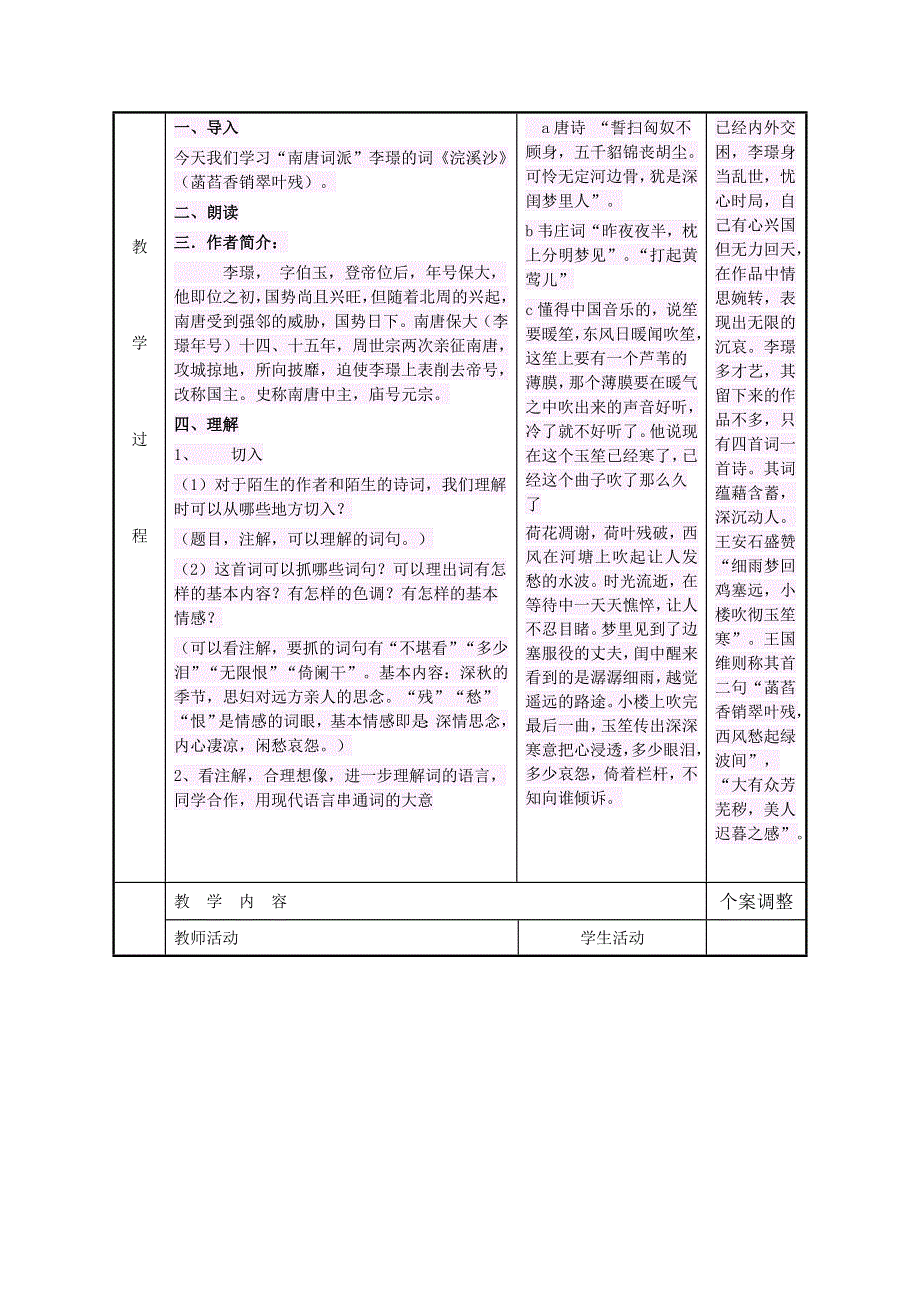 江苏新沂二中高二语文苏教版教案：专题7《浣溪沙》（《唐诗宋词选读》） .doc_第2页