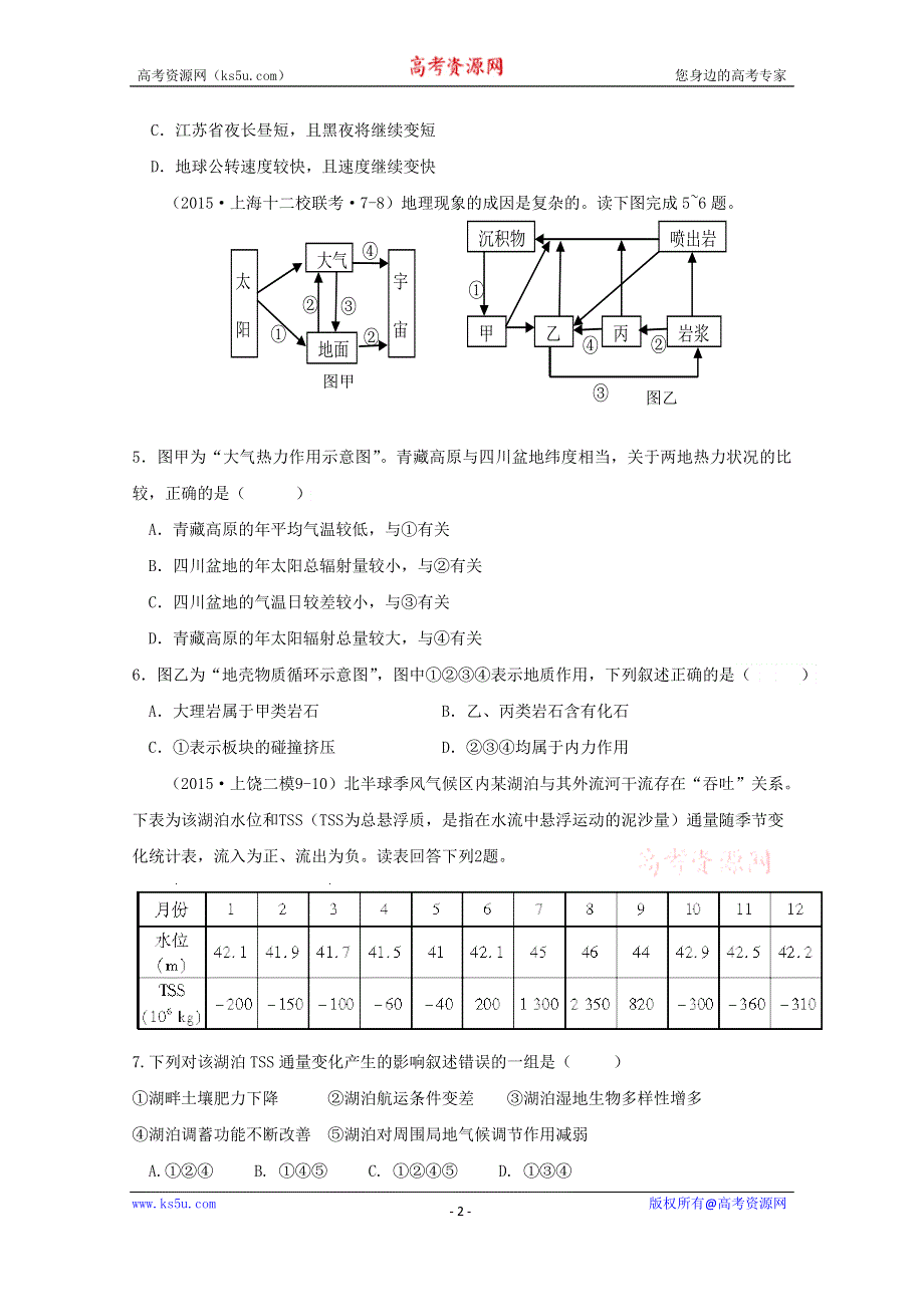 《解析》2015年高考压轴冲刺卷·江苏卷（五） 地理试题 WORD版含解析.doc_第2页