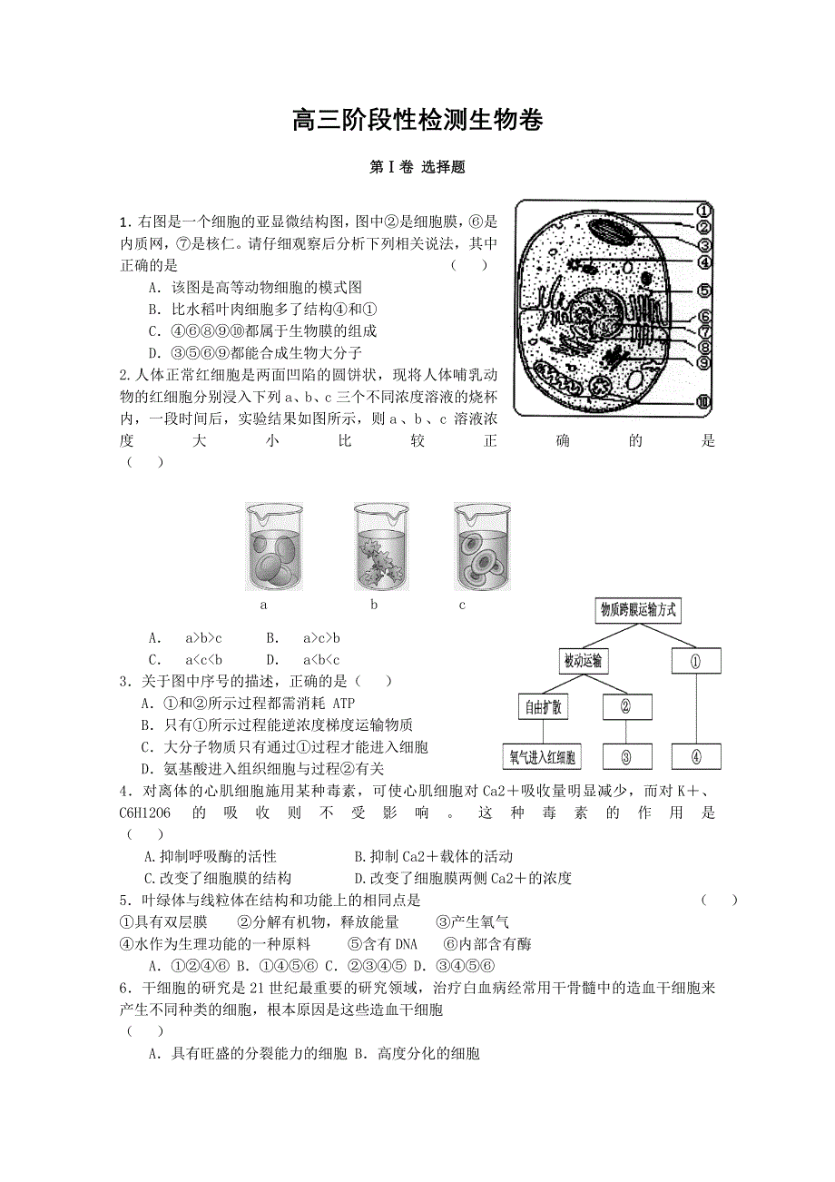 山东省淄博市桓台二中2013届高三上学期阶段性检测 生物试题 WORD版含答案.doc_第1页