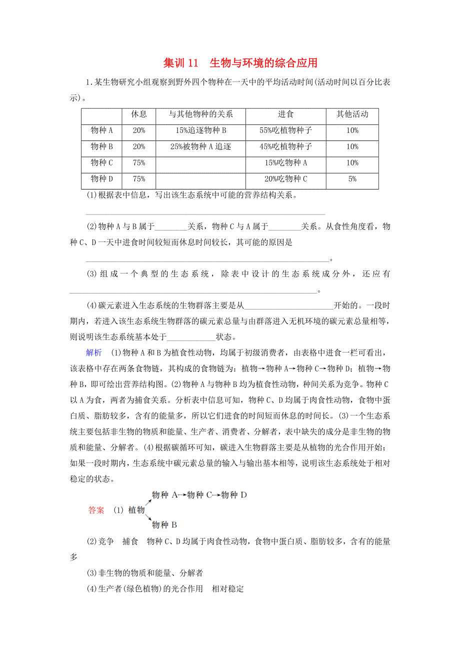 2020高考生物 增分集训练11 生物与环境的综合应用（含解析）.doc_第1页