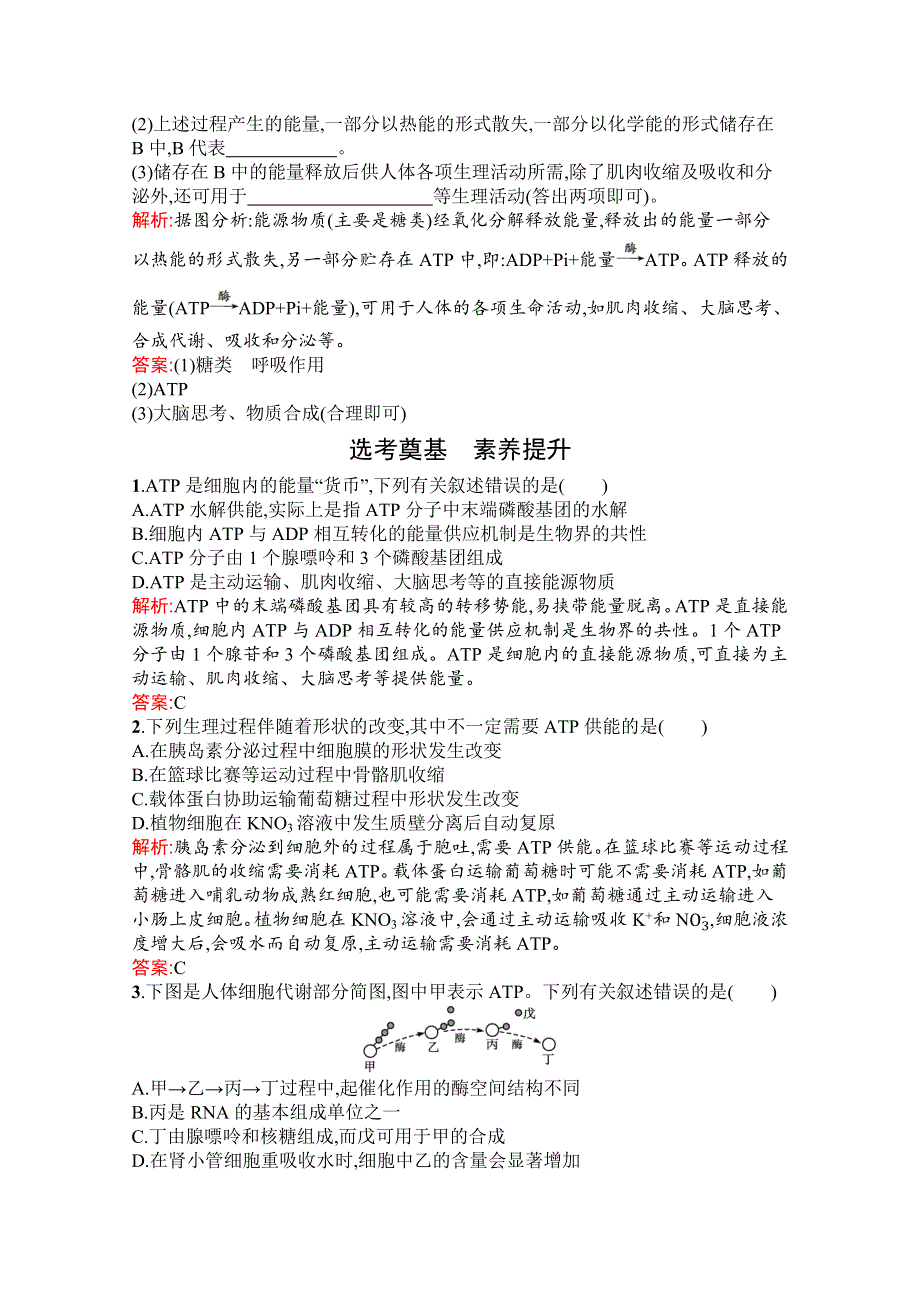 新教材2021-2022学年高中生物人教版（2019）必修1习题：第5章　第2节　细胞的能量“货币”ATP WORD版含解析.docx_第3页