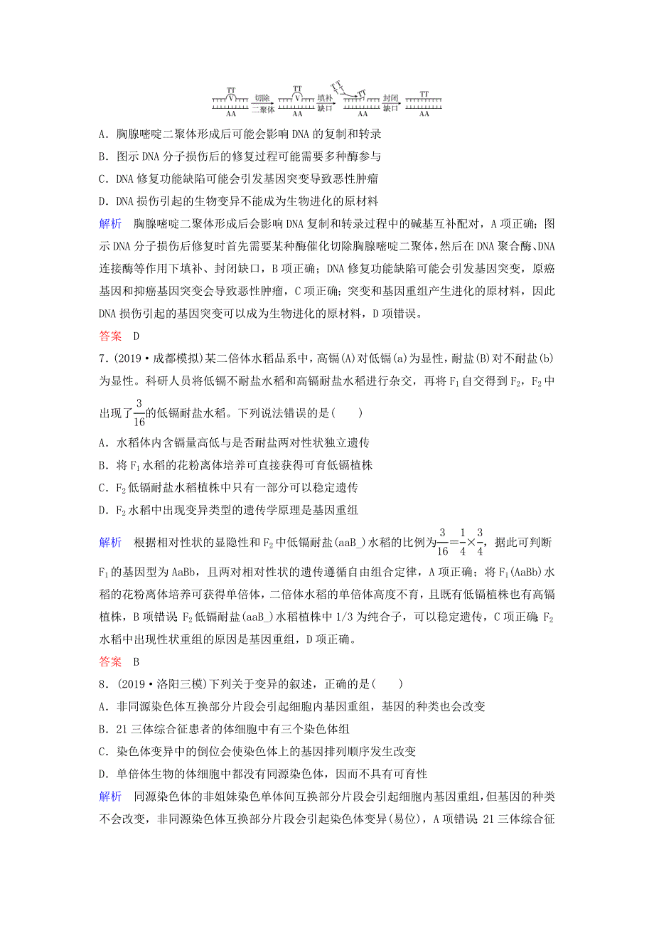 2020高考生物二轮复习 专题五 变异、育种和进化 第8讲 变异、育种和进化课作业（含解析）.doc_第3页