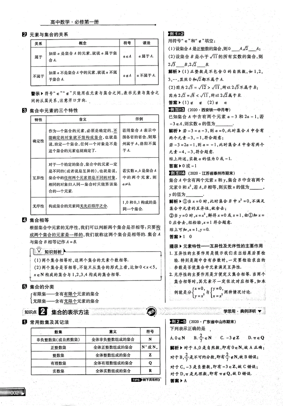 2021年高中数学 第1章 集合与常用逻辑用语 第1节 集合的概念 知识点、关键能力、解题通法、易混易错和专题归纳试题（PDF）新人教版必修1.pdf_第2页