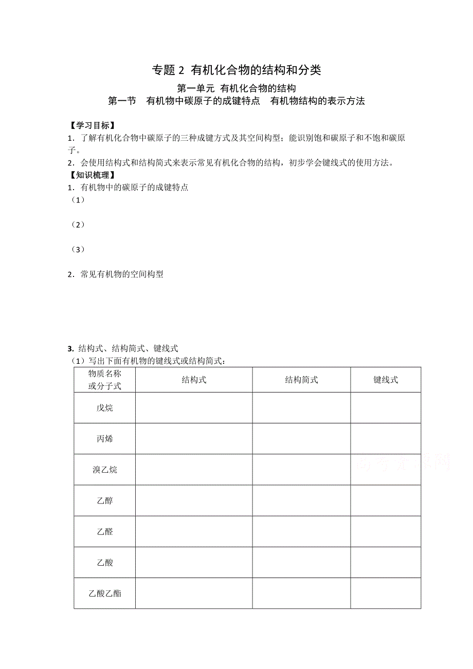 2014-2015学年高二化学同步学案：2.1.1 有机物中碳原子的成键特点 有机物结构的表示方法（苏教版选修5）.doc_第1页