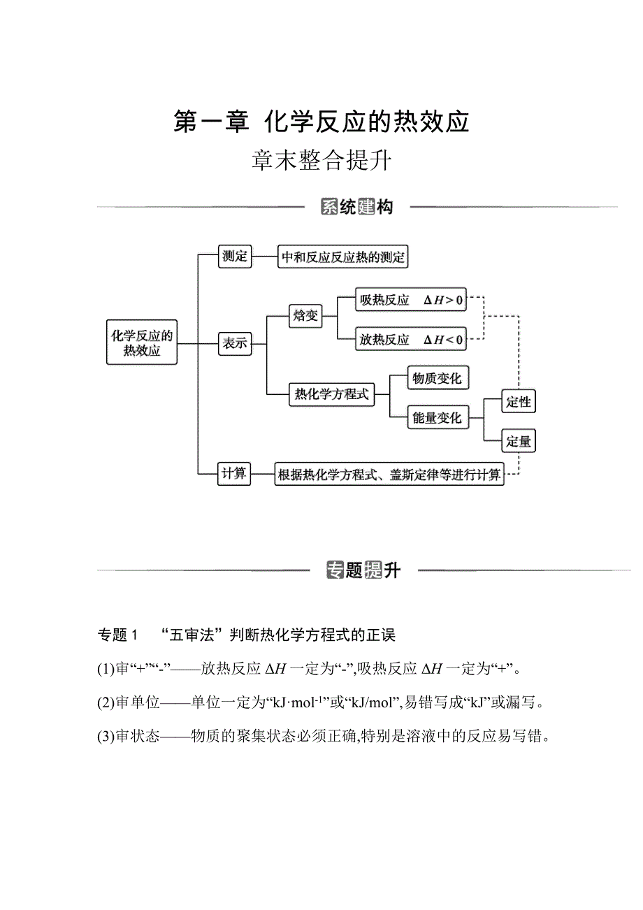 2021秋（新教材）人教版化学选择性必修1作业：第一章 化学反应的热效应 章末整合提升 WORD版含解析.docx_第1页