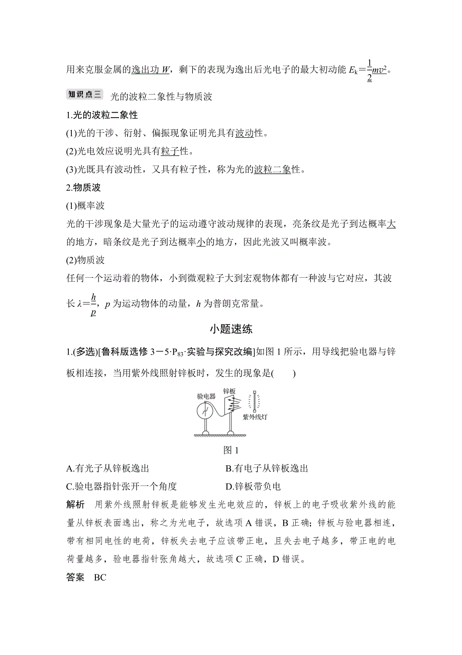 2020高考物理鲁科版讲义：选修3-5 第十二章 第1讲　波粒二象性 WORD版含答案.doc_第3页