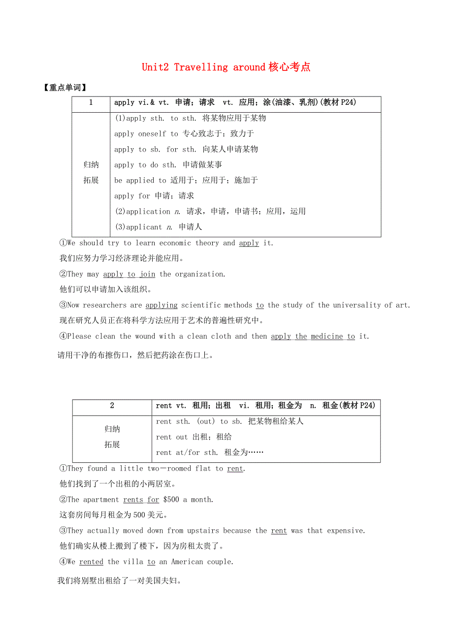 2022年高中英语 Unit 2 Travelling around 核心考点 新人教版必修第一册.doc_第1页