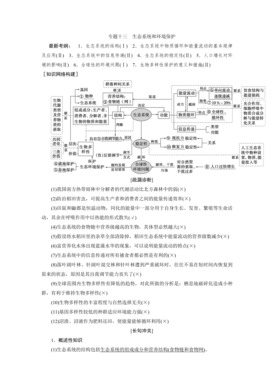 2020高考生物二轮考前复习方略课标版讲义：专题十三　生态系统和环境保护 .doc_第1页