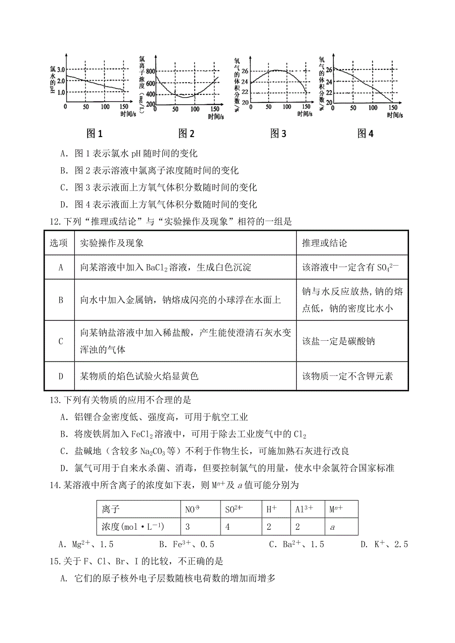 吉林省吉林市2020-2021学年高一化学上学期期末调研测试试题.doc_第3页