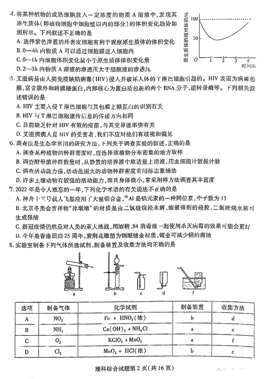 黑龙江省哈尔滨师范大学附属中学2022届高三第四次模拟考试 理综 PDF版试题.pdf_第2页