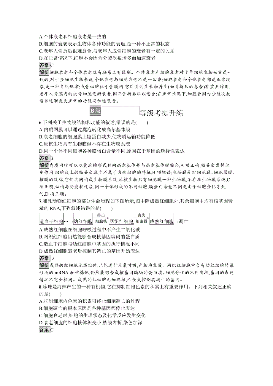 新教材2021-2022学年高中生物人教版必修1训练：第6章第3节　细胞的衰老和死亡 WORD版含解析.docx_第2页