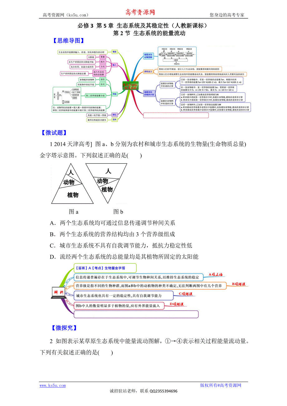 图解教材·人教版高中生物必修3（思维导图+微试题）5.2生态系统的能量流动 WORD版含答案.doc_第1页