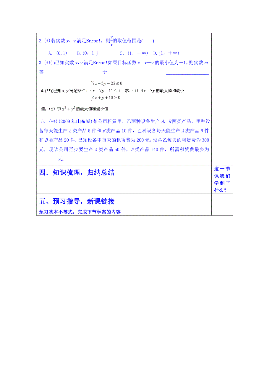 山东省淄博市淄川般阳中学高三数学一轮复习学案：7-3二元一次不等式（组）与简单的线性规划问题.doc_第2页