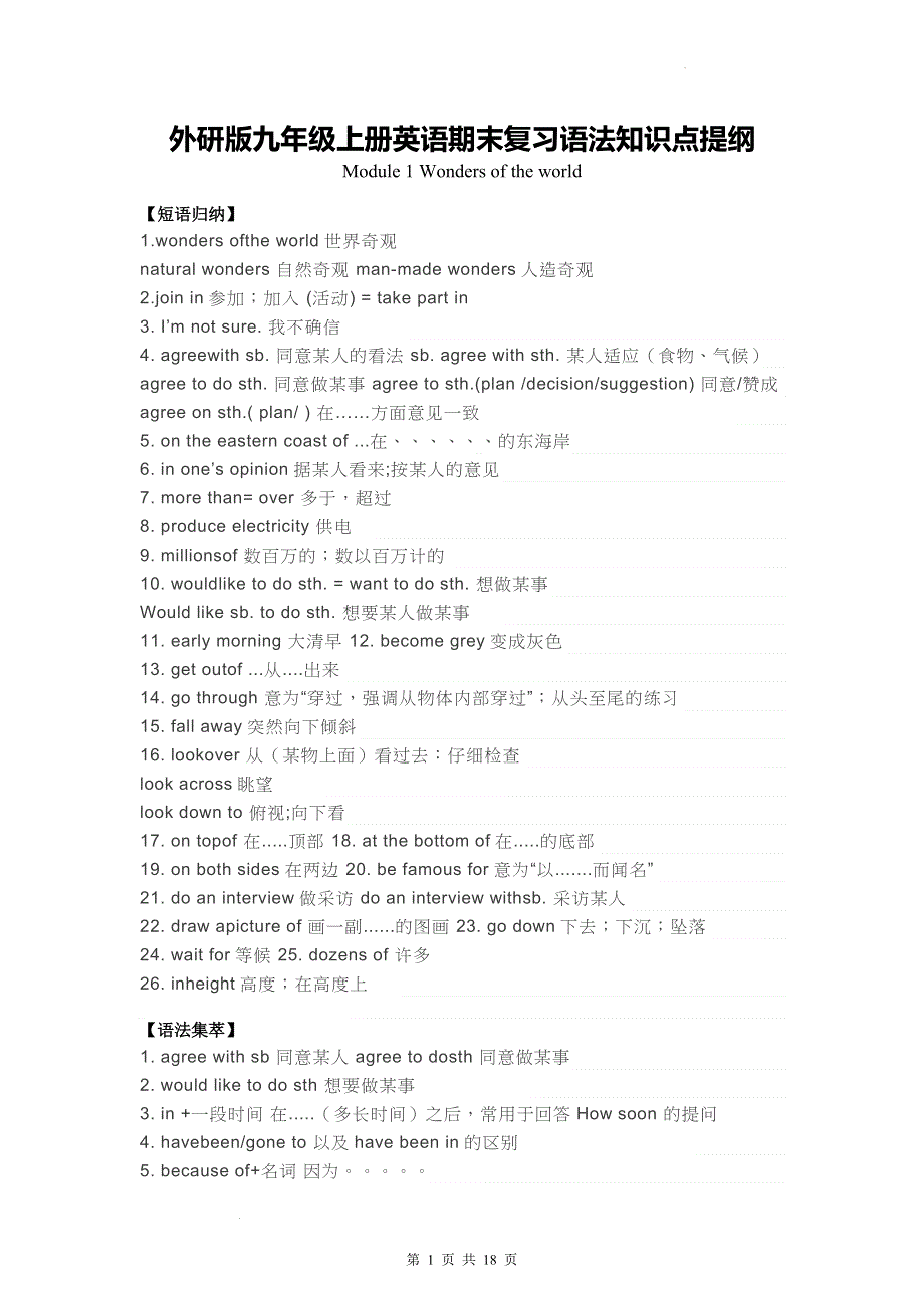 外研版九年级上册英语期末复习语法知识点提纲（实用必备！）.doc_第1页