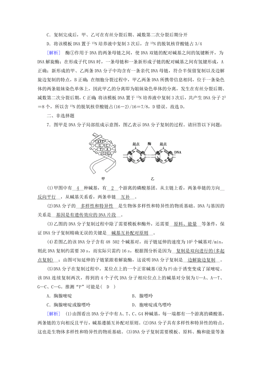 2020-2021学年新教材高中生物 第3章 基因的本质 第3、4节 DNA的复制 基因通常是有遗传效应的DNA片段课堂作业（含解析）新人教版必修2.doc_第3页