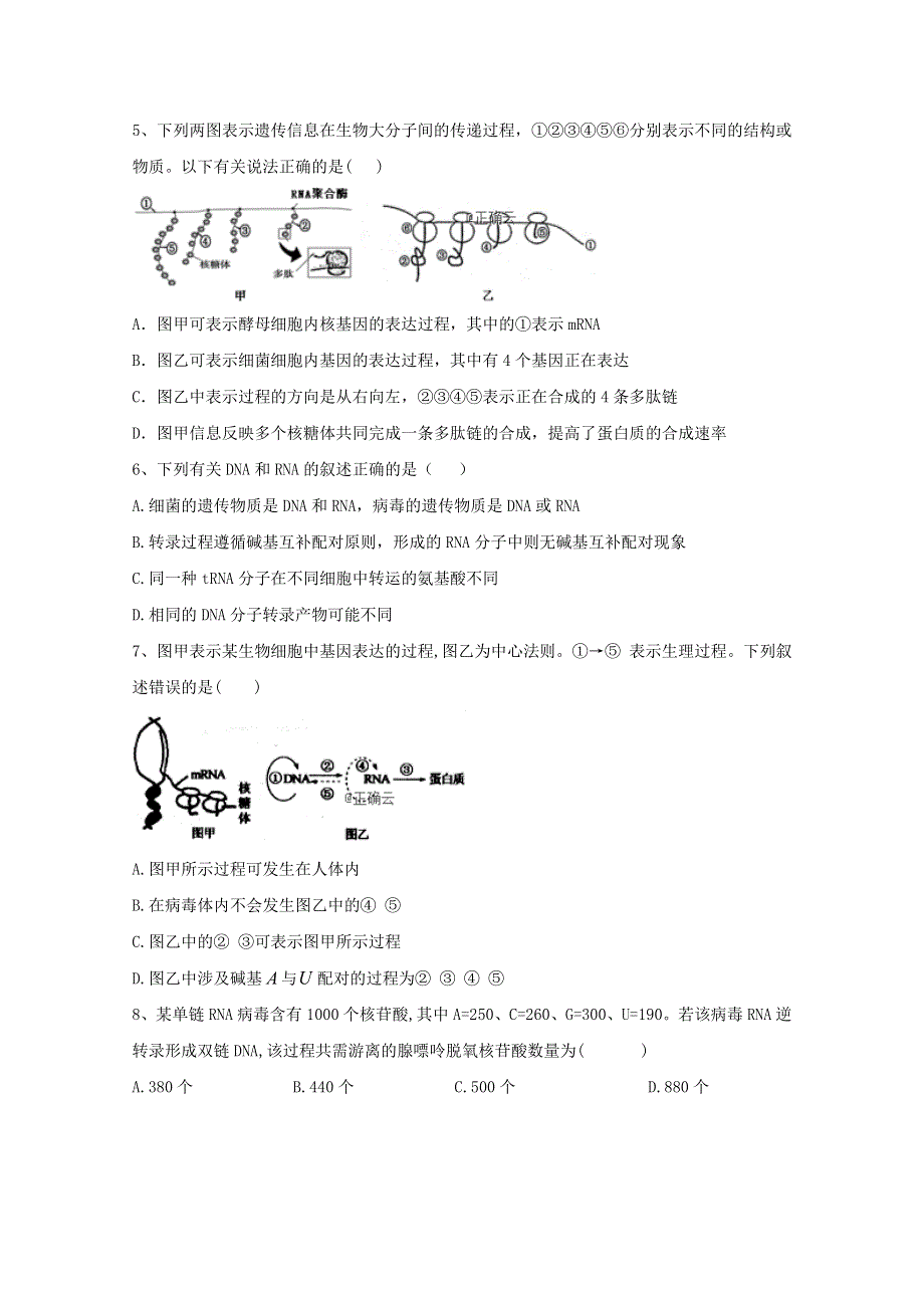 2020-2021学年新教材高中生物 第4章 基因的表达 单元测试（含解析）新人教版必修2.doc_第2页