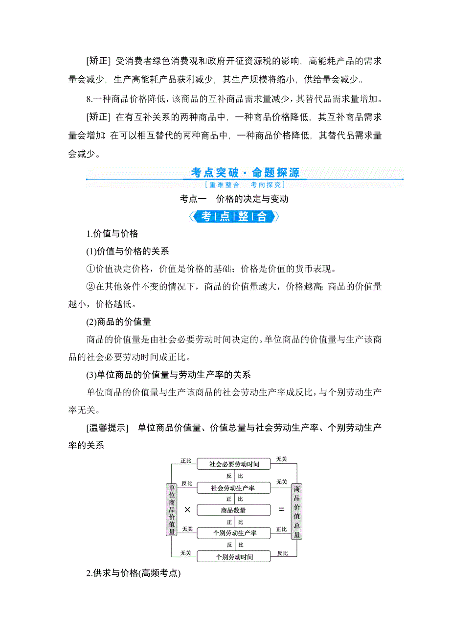 2022新高考政治一轮总复习学案：必修1 第一单元 第二课　多变的价格 WORD版含答案.doc_第3页