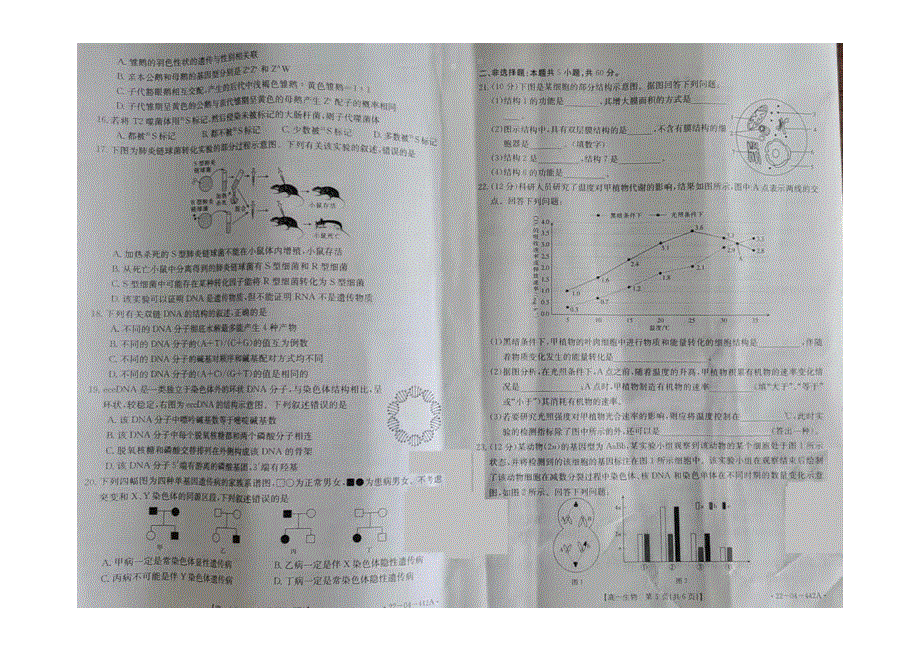 贵州省凤冈县2021-2022学年高一下学期 期中考试 生物试题 PDF版缺答案.pdf_第3页