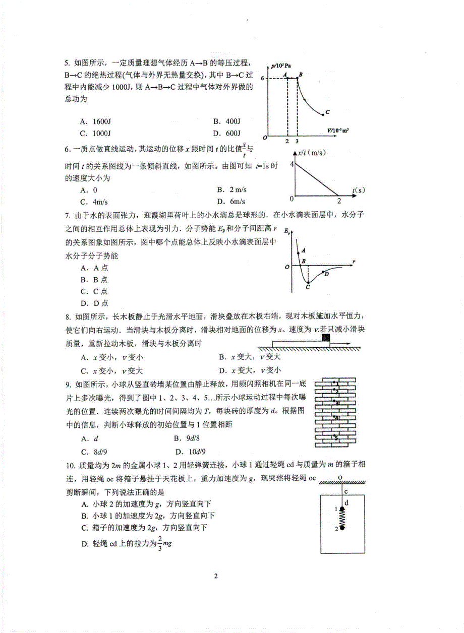 重庆市第一中学2019-2020学年高二下学期期末考试物理试题 扫描版含答案.pdf_第2页