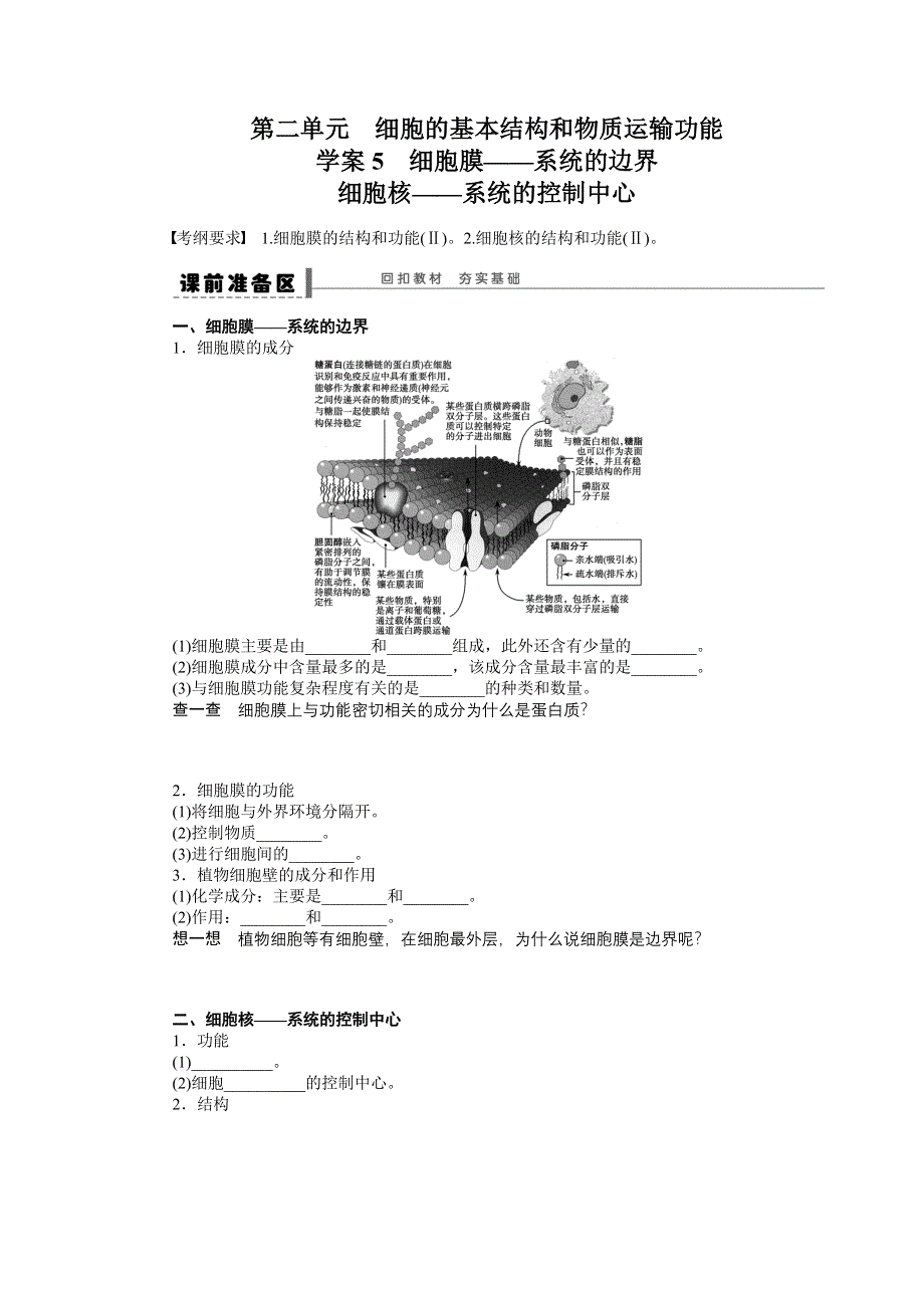 《步步高》2015高考生物（苏教版）一轮配套学案5 细胞膜——系统的边界细胞核——系统的控制中心.doc_第1页