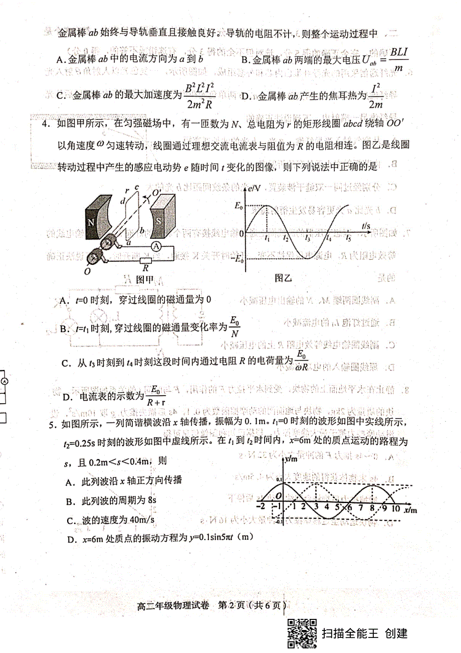 天津市和平区2020-2021学年高二下学期期末考试物理试题（扫描版无答案）.pdf_第2页