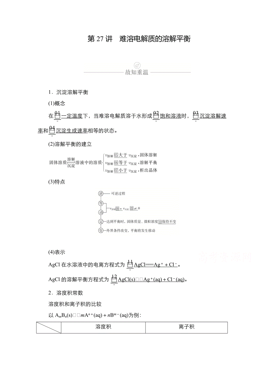 2021新高考化学选择性考试B方案一轮复习学案：第八章 第27讲　难溶电解质的溶解平衡 WORD版含解析.doc_第1页