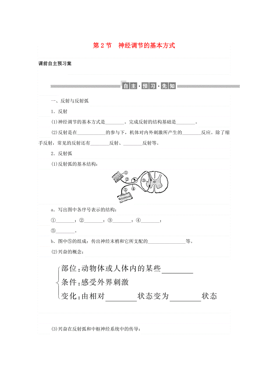 2020-2021学年新教材高中生物 第2章 神经调节 第2节 神经调节的基本方式课前习题（含解析）新人教版选择性必修1.doc_第1页