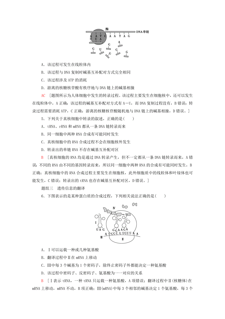 2020-2021学年新教材高中生物 第2章 遗传的分子基础 第3节 第1课时 DNA分子通过RNA指导蛋白质的合成课时作业（含解析）苏教版必修2.doc_第2页