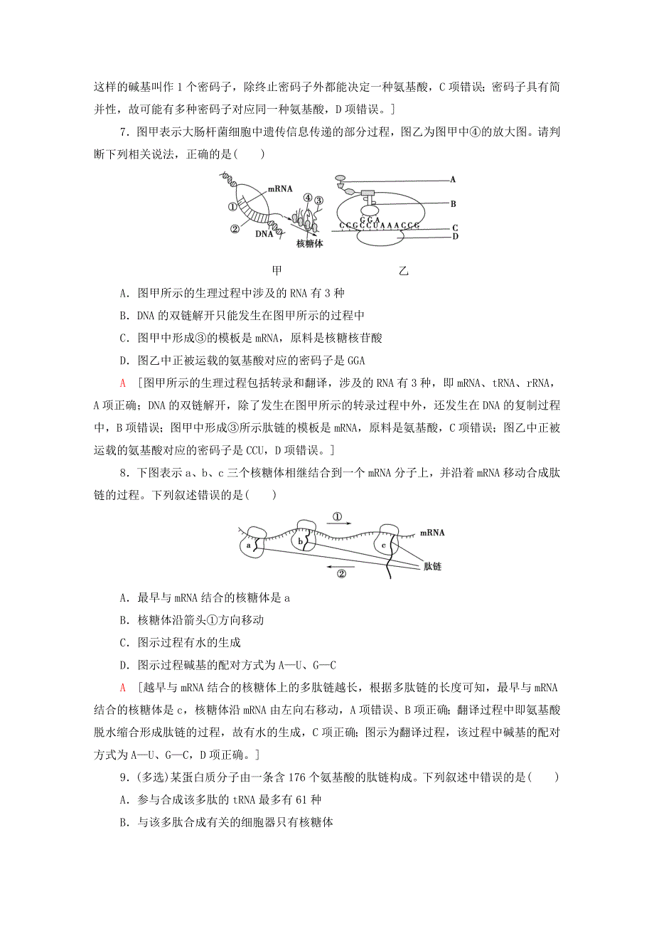 2020-2021学年新教材高中生物 第2章 遗传的分子基础 第3节 第1课时 DNA分子通过RNA指导蛋白质的合成课时作业（含解析）苏教版必修2.doc_第3页