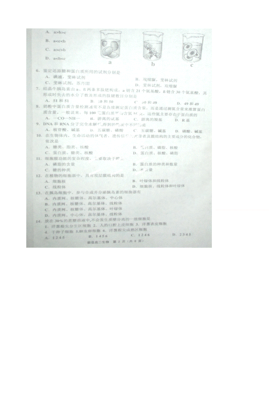 天津市蓟县2014-2015学年高二上学期期中考试生物试题（扫描版）.doc_第2页