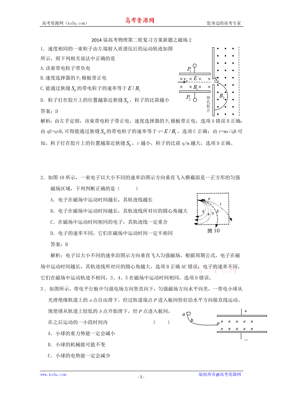 2014届高考物理第二轮复习方案新题之磁场2 WORD版含答案.doc_第1页