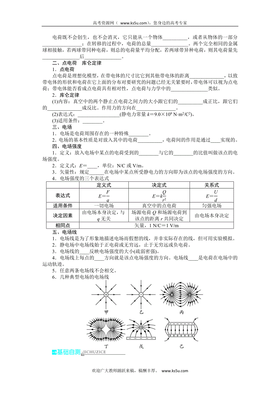 2014届高考物理（人教版 安徽专用）一轮复习教学案：第6章 第1节 库仑定律 电场强度 电场线.doc_第2页