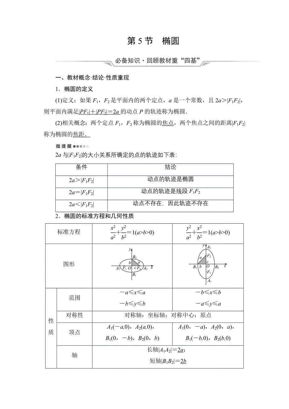 新教材2022版新高考数学人教B版一轮复习学案：第8章 第5节 椭圆 WORD版含解析.DOC_第1页