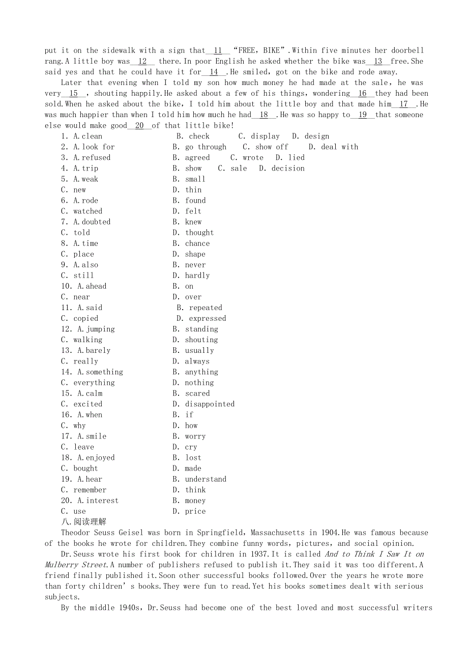 河北省保定市高阳中学2014-2015学年高一上学期第五次周练英语试题 WORD版含答案.doc_第3页