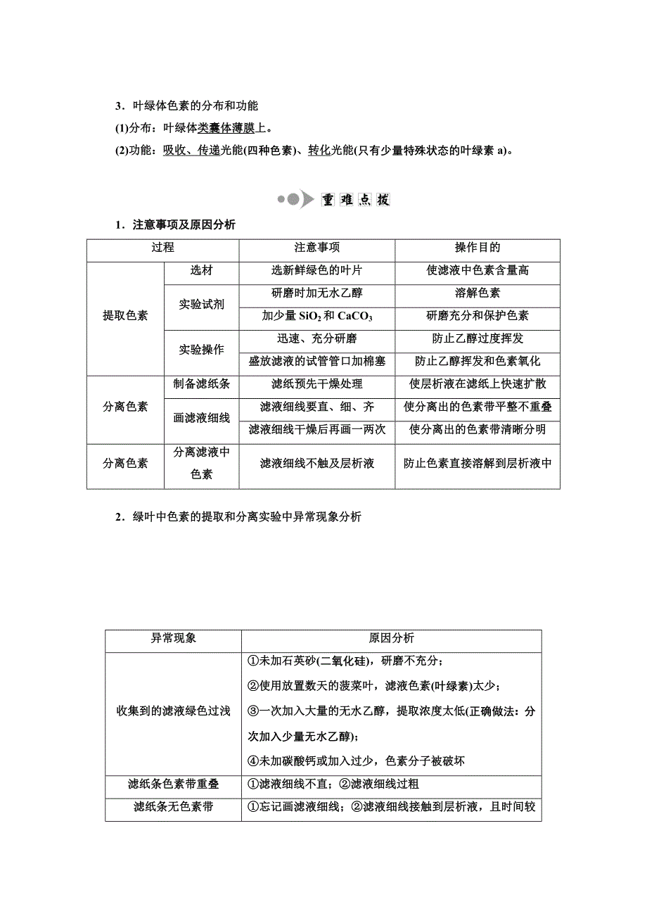 2022高三新高考生物人教版一轮学案：必修一 第三单元 第3讲 第1课时　绿叶中色素的提取和分离（实验课） WORD版含解析.doc_第2页