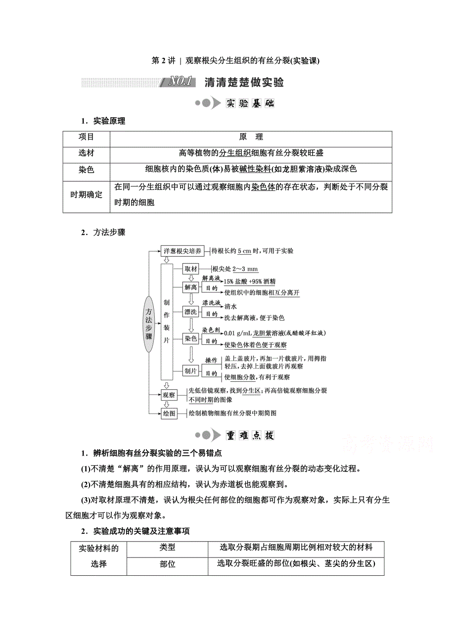 2022高三新高考生物人教版一轮学案：必修一 第四单元 第2讲 观察根尖分生组织的有丝分裂（实验课） WORD版含解析.doc_第1页