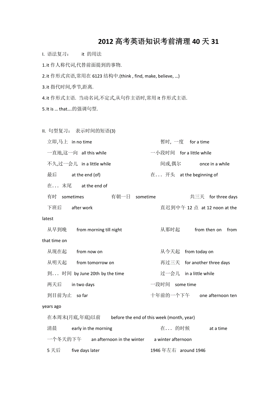 2012高三英语复习素材：2012高考英语知识考前清理40天31.doc_第1页